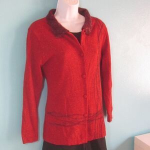 Sambucari Womens Handmade Vintage Button Up Knit Wool Cardigan Size L / 42